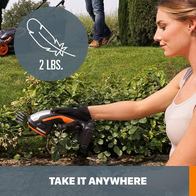 WORX WG801 20V 2 in 1 Cordless Hedge Trimmer, 4" Grass Shear & 8" Shrub Trimmer with 2 Blades, Battery & Charger Included