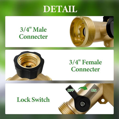Garden Hose Splitter 2 Valves, Heavy Duty Solid Brass Hose with 2 Extra Rubber Washers, Y Connector Brass Garden Hose Adapter, Water Hose Splitter, Hose Spigot, Zero Leaks & Accessories