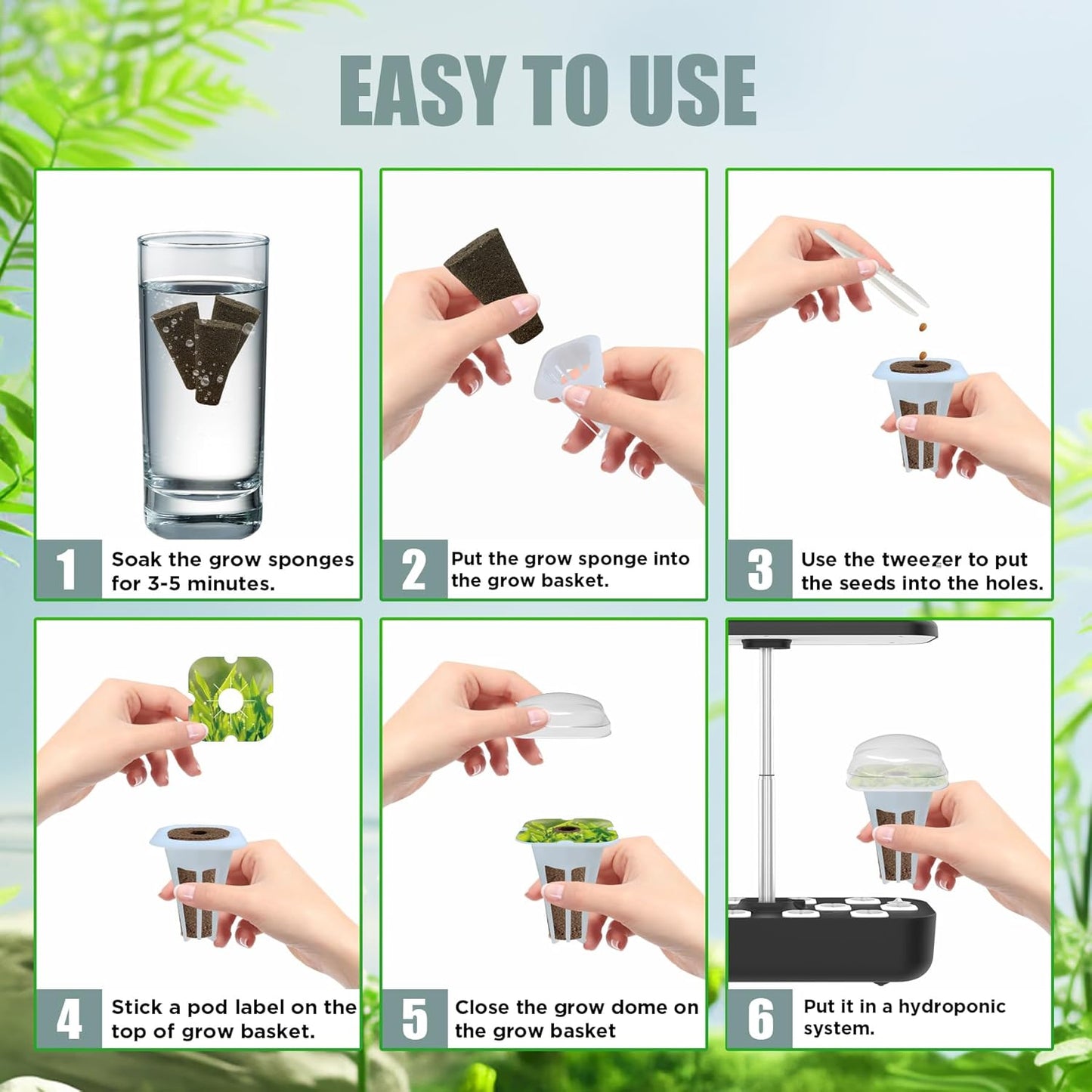 85Pcs Hydroponic Pods Supplies, Grow Anything Kit, Hydroponics Garden Accessories for IDOO, QYO, LYKO, 24 Grow Sponges 12 Baskets 12 Domes 24 Pod Labels 6 Spacers 6 Plant Labels 1 Tweezer(Square)