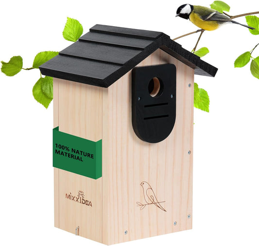 MIXXIDEA 12.7" Large Bird House for Outside, Cedar Bluebird Houses, No Assembly Required, Sturdy Nesting Bird Box for Bluebird Chickadee Wren Swallow Finch (Pack of 1)