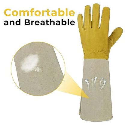HLDD HANDLANDY Gardening Gloves Long Sleeve for Women and Men Leather Garden Gloves for Yard & Outdoor Work, Golden Yellow, XL