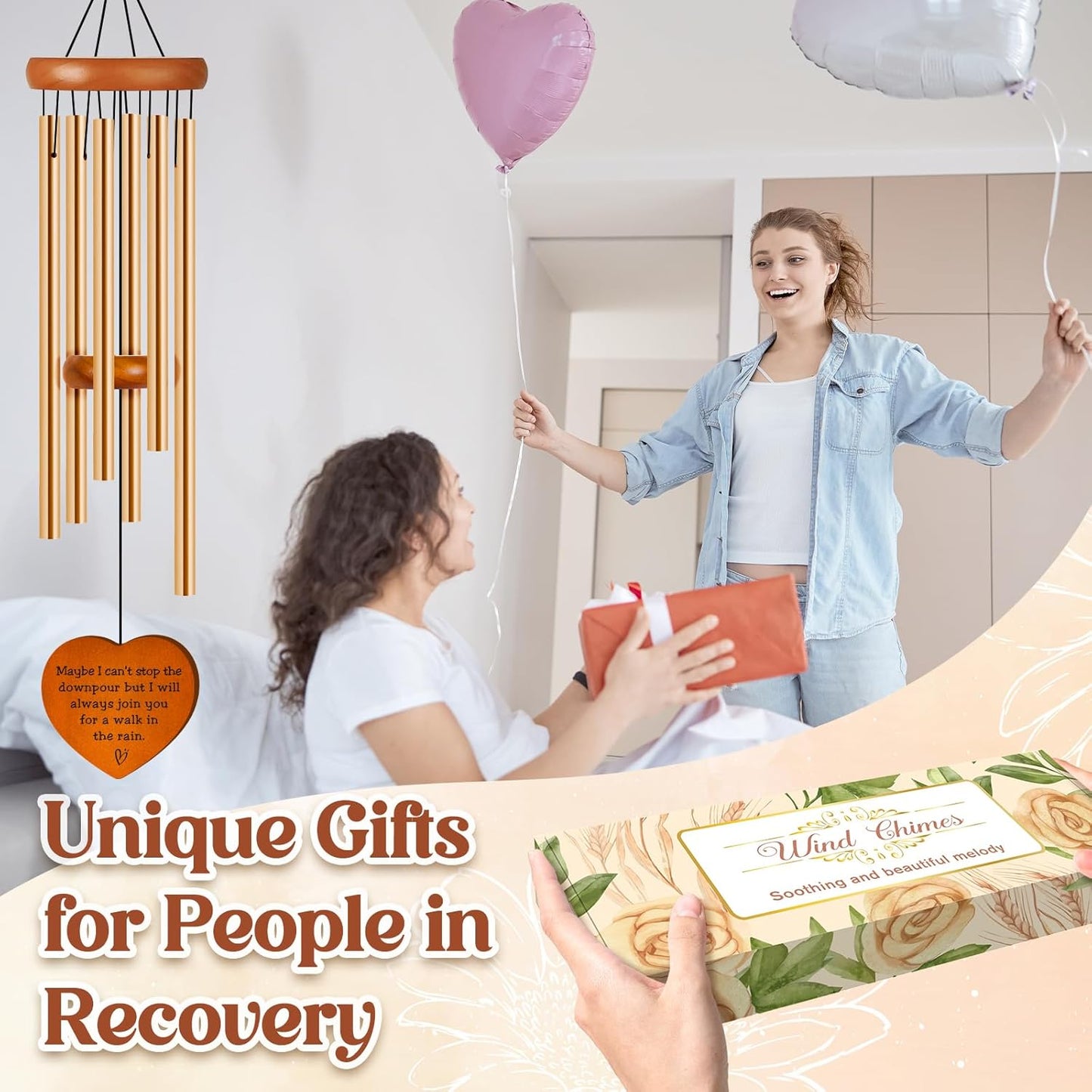 Get Well Soon Gifts for Women After Surgery, Thinking of You Gift for Friends Wind Chimes, Feel Better, Recovery, Cancer Care, Inspirational Gifts for Best Friend, Soul Sister, Bestie, Her
