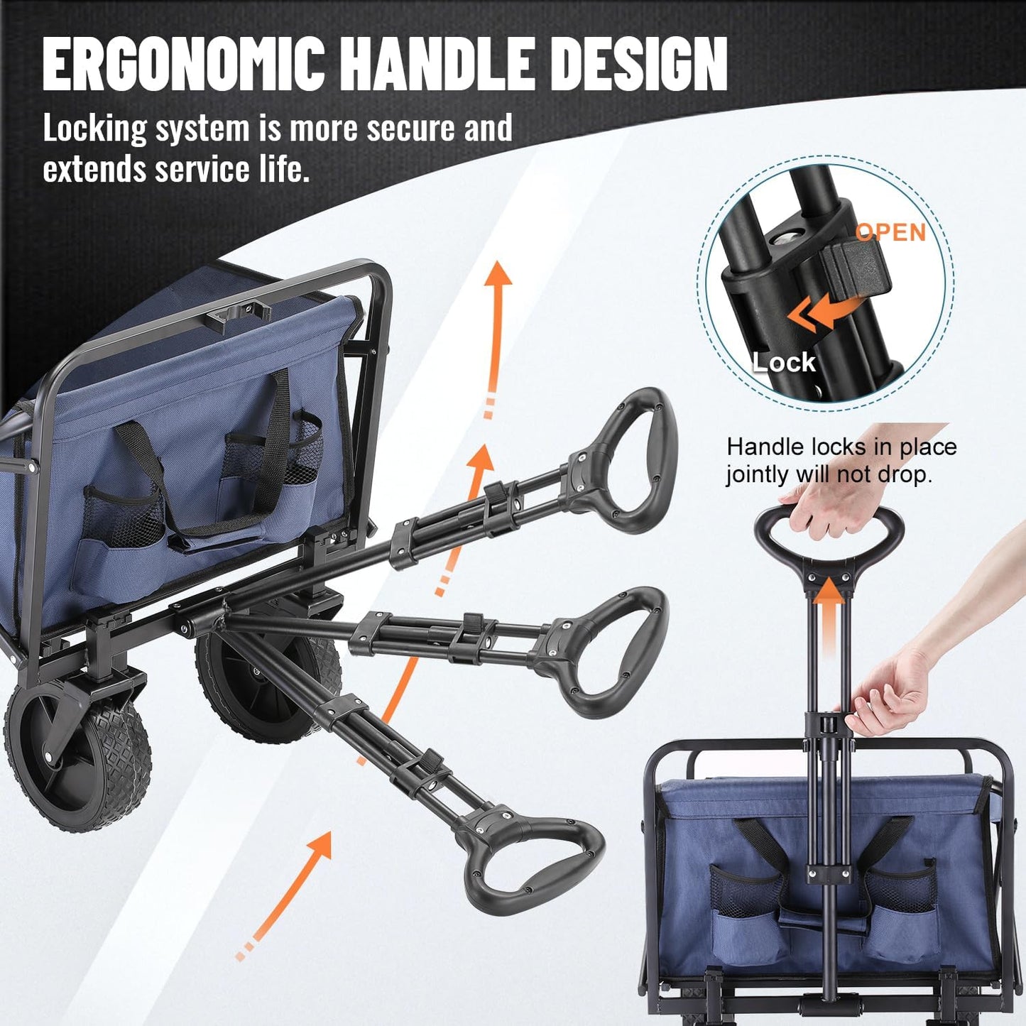 Collapsible Folding Wagon Cart, Heavy Duty 220Lbs Capacity Foldable Wagon, Outdoor Camping Grocery Portable Utility Cart, All Terrain Sports Beach Wagon