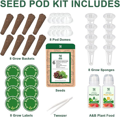 Lettuce Seed Pod Kit, Romaine, Butter Head, Red Sail, Red&Green Leaf, Red Sail Lettuce, Grow Anything Seed Pod Kit Compatible with All Indoor Hydroponics (8-Pod)