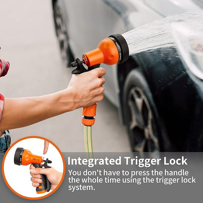 AUTOMAN-Garden-Hose-Nozzle,ABS Water Spray Nozzle with Heavy Duty 7 Adjustable Watering Patterns,Slip Resistant for Watering Plants,Lawn& Garden,Washing Cars,Cleaning,Showering Pets - Orange