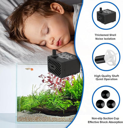 80GPH 2Packs Mini Submersible Water Pump, Small Fountain Pump for Ponds, Aquariums, Fish Tanks, Tabletop Fountains, Pet Fountains, Water Features