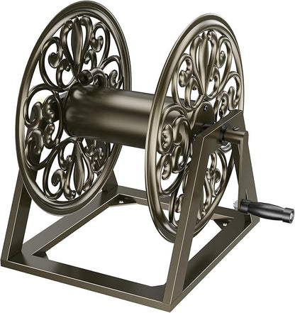 GOFORWILD Garden Wall/Floor Mount Hose Reel, Decorative Hose Reel, Garden Heavy-Duty Water Hose Holder Winder, Holds 200-Feet of 5/8-Inch Hose