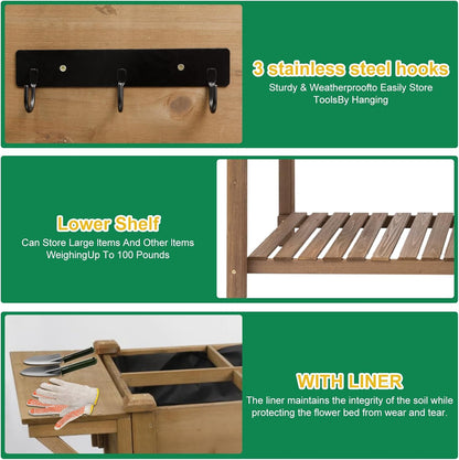 Raised Garden Bed with Wheels, Wood Elevated Garden Box with W-Connection Tabs，for Vegetable, Flower, Herb, Large Storage Shelf, Easy to Assemble, 55.5x24x32in