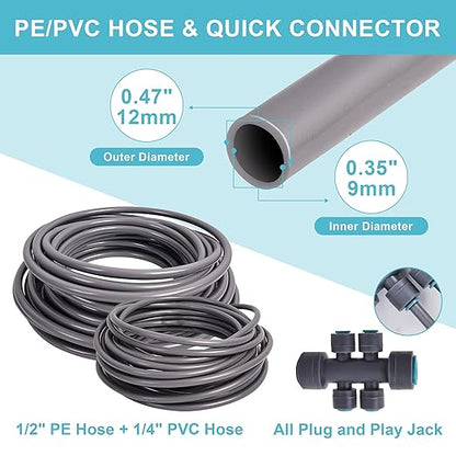 Drip Irrigation System, Fast Connect Automatic Watering Kit with 12mm & 6mm Tubing, DIY Adjustable Garden Irrigation for Greenhouse, Flower Beds, Patio & Lawns (98 Feets)
