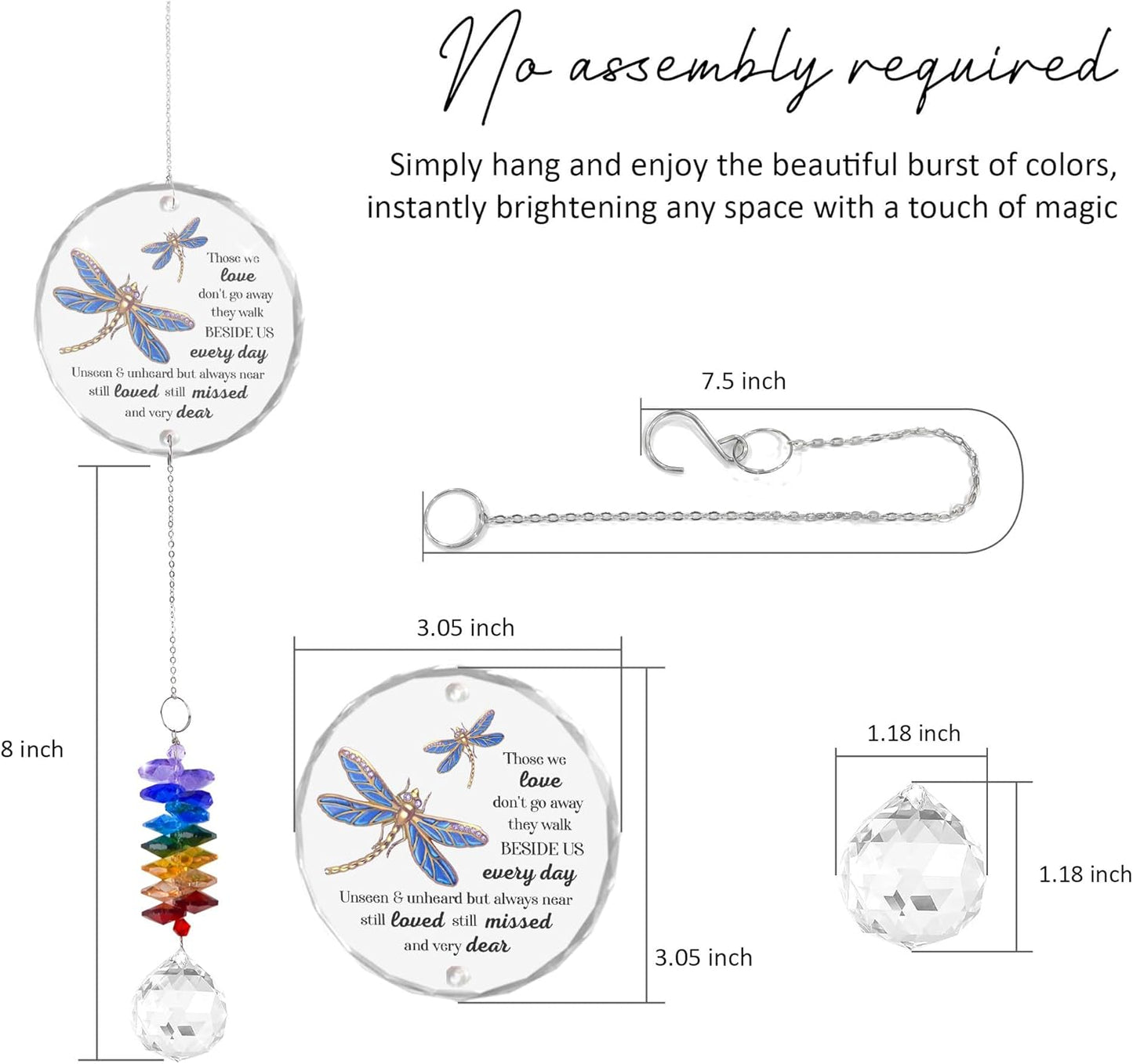 Glass Suncatcher Ornament - Those we Love Don't go Away - Sympathy Gifts for Loss of Loved Ones - Bereavement Keepsake - Crystal Rainbow Maker - Hanging Crystal Decor - Daily Remembrance