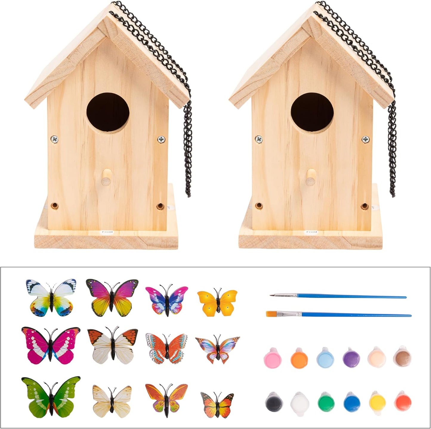 HPC Decor 2 Pack Bird Houses for Outside w/Chain,Natural Wooden Birdhouses Kit for Outdoors w/Predator Guard,Hanging DIY Bird House Kit & Woodworking Adult Crafts,Hummingbird,Birdhouse Kits for Kids