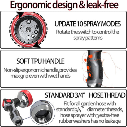 Hose Nozzle 10 Adjustable Patterns Garden Hose Nozzle Premium High Pressure Water Hose Nozzle with Thumb Control Design Hose Sprayer Nozzle for Garden & Lawns Watering, Cleaning, Pets & Car Washing