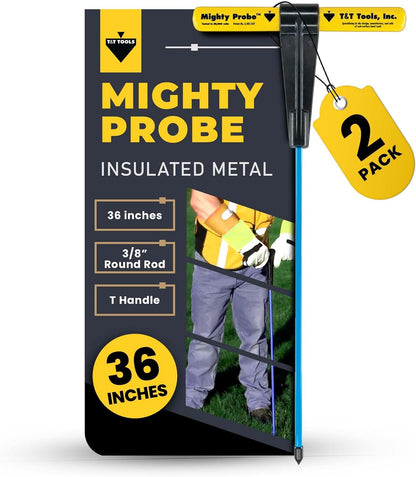T&T Tools 36-Inch Mighty Probe Insulated Metal Soil Probe – 3/8" Metal Round Rod, Heavy Duty Design for Easy Penetration & Withdrawal, Soil Testing & Landscaping Tools, T-Handle, USA-Made-2 Pack