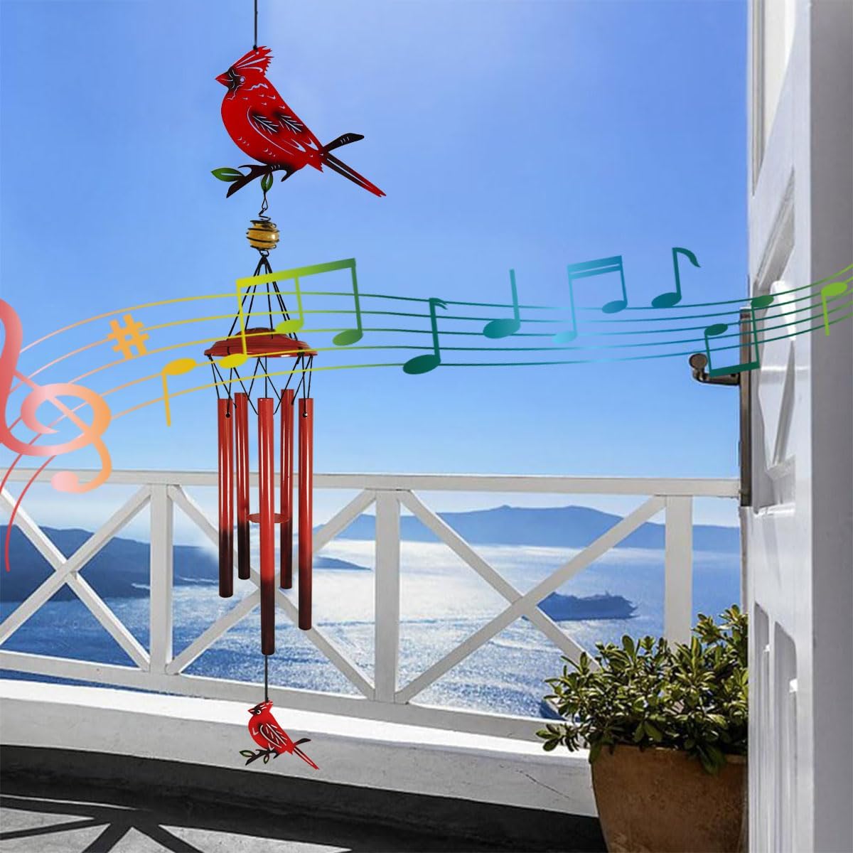 Hummingbird Wind Chimes Outdoor for Men/Women/Dad/Grandpa Birthday Gift Memorial Gift Metal Chimes Decor for, Home, Lawn, Porch, Patio, Garden Decor, Yard Decoration (Red Bird Station)