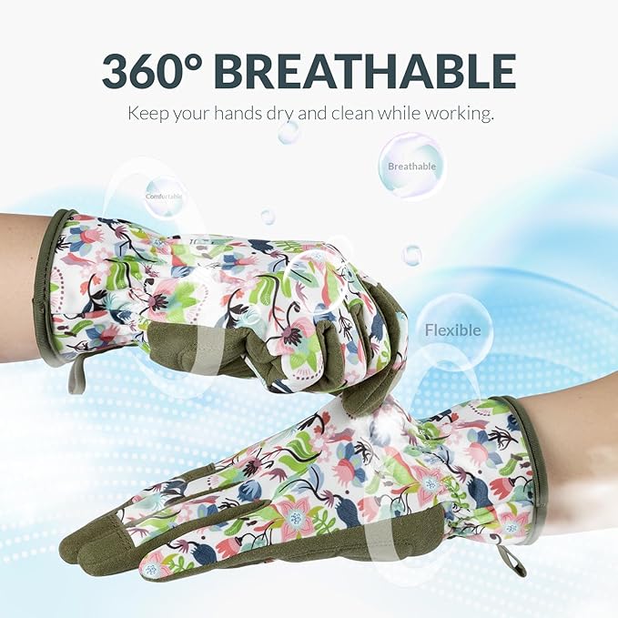 Baidast Gardening Gloves for Women Garden Gloves for Womens Thorn Proof for Women's Gifts Digging Planting Pruning Weeding(Green+White)