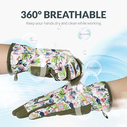 Baidast Gardening Gloves for Women Garden Gloves for Womens Thorn Proof for Women's Gifts Digging Planting Pruning Weeding(Green+White)