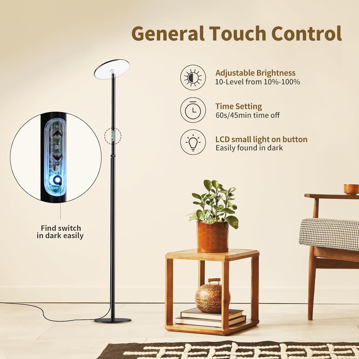 Tall Grow Lights for Indoor Plants Full Spectrum, 40W Sunlike Standing Plant Lights for Indoor Growing, 10-Level Dimmable, Adjustable Height for Various Plant Sizes