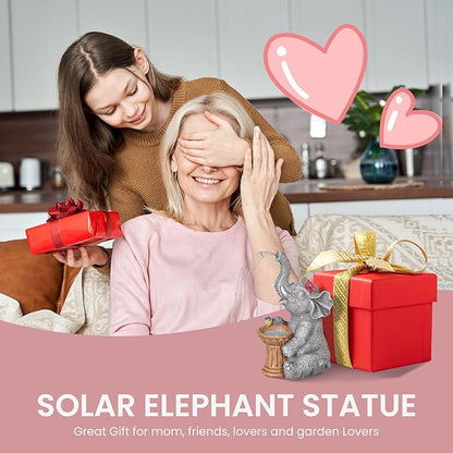 Garden Decor Watering Elephant Statues, Housewarming, Birthday Gifts for Women Mom Grandma, Garden Sculptures- Outdoor Statue Solar Lights Ornament for Yard Patio Balcony