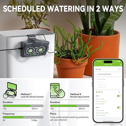 RAINPOINT Smart Automatic Watering System for 15 Potted Plants,Dual Powered, Local Control & Remote WiFi/App Control, Solar Drip Irrigation Kit for Indoor Houseplants,Low Water Auto-Shutoff