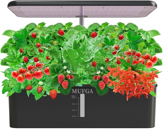 Hydroponics Growing System Herb Garden - MUFGA 18 Pods Indoor Gardening System with LED Grow Light, Plants Germination Kit(No Seeds) with Pump System, Adjustable Height Up to 17.7" for Home, Black