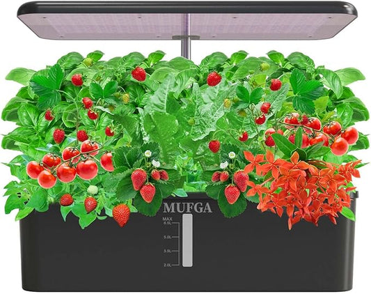 Hydroponics Growing System Herb Garden - MUFGA 18 Pods Indoor Gardening System with LED Grow Light, Plants Germination Kit(No Seeds) with Pump System, Adjustable Height Up to 17.7" for Home, Black