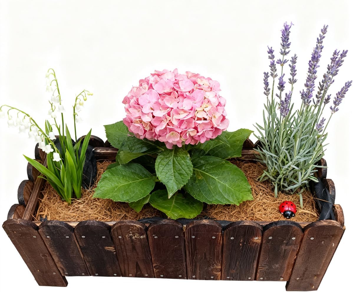 zeng Solid Wood Planter Box – high Temperature Carbonization Raised Garden Bed for Vegetables/Flowers, 23.6" L x 8.7" W x 9.8" H, Brown (Small)