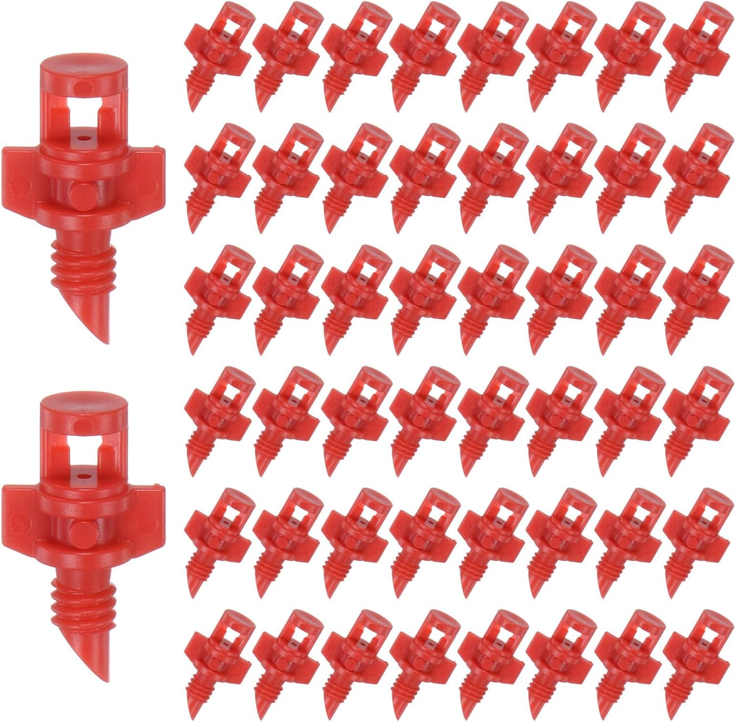 100-Pack Misting Nozzles, 360 Degree Irrigation Emitter Sprinklers for Garden/Plant/Lawn Water Irrigation System Barbed Refraction Atomizing Dripper [Red]