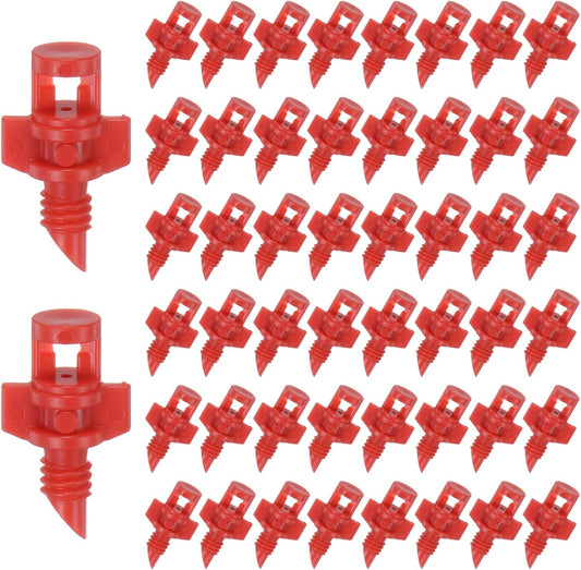 50-Pack Misting Nozzles, 360 Degree Irrigation Emitter Sprinklers for Garden/Plant/Lawn Water Irrigation System Barbed Refraction Atomizing Dripper [Red]