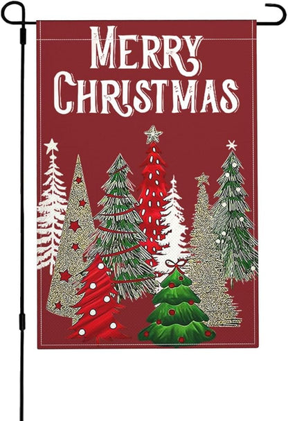 Christmas Trees Garden Flag, Merry Christmas Yard Flag Double Sided Weather Resistant Outside Decorative Flag for Patio Lawn Home Courtyard 12x18inch