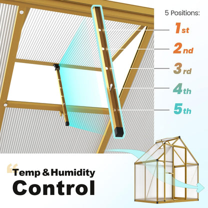 KING BIRD Greenhouse for Outdoors, 4x6 FT Polycarbonate Walk-in Green House, Quick-Setup Aluminum Frame UV Resistant Panel for Outside Garden Backyard W/ Lockable Screen Door, Vent, Wood-Like