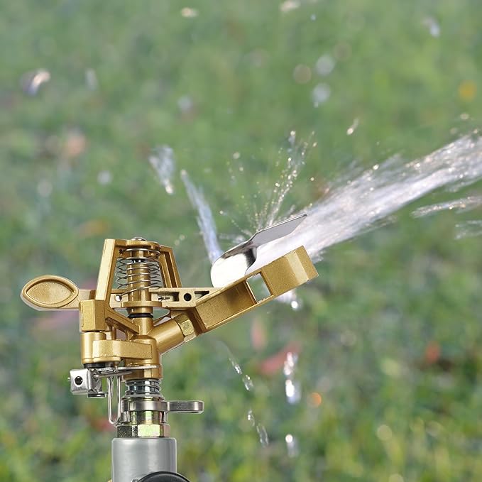 2 Pack Zinc Alloy Impact Sprinklers for Yard, Pulsating Water Sprinkler Head on Spike Base, Adjustable Water Sprinklers for Large Area Patio Lawn Garden Irrigation