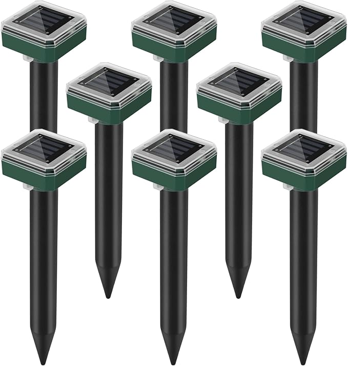 Mole Repellent Solar Powered, 8 Pack Waterproof Ultrasonic Deterrent Gopher Vole Repellent Outdoor, Repellent Rat, Squirrel, Skunk, Mole for Lawns Garden Yard