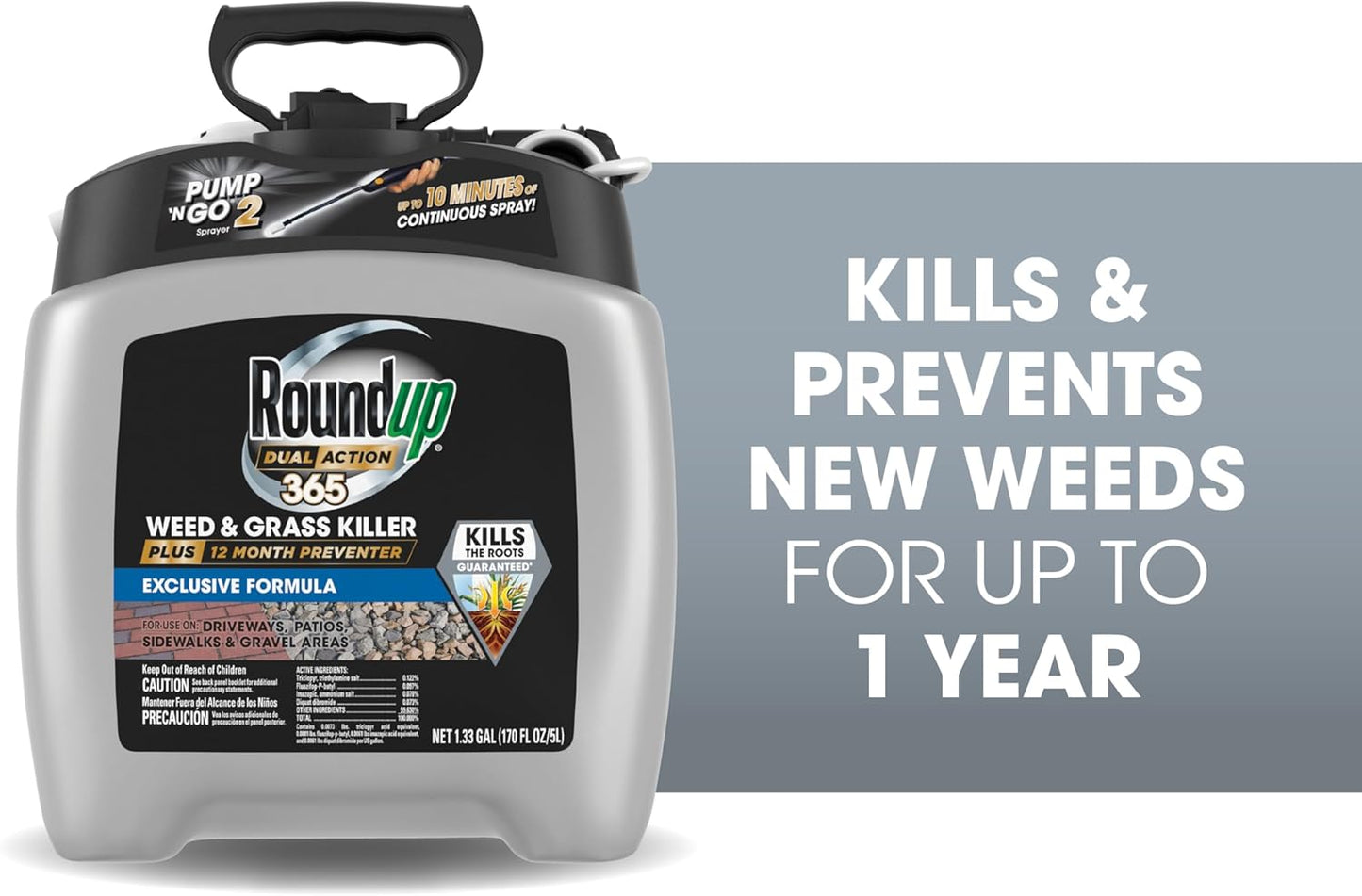 Roundup Dual Action 365 Weed & Grass Killer Plus 12 Month Preventer with Pump 'N Go 2 Sprayer, 1.33 gal.