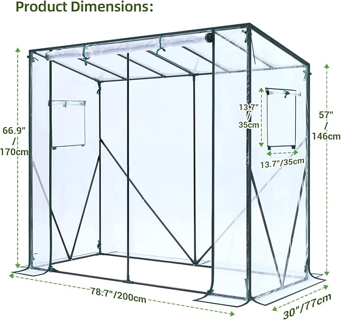 Ohuhu Tomato Greenhouse for Outdoors: Portable Lean to Green House Heavy Duty with Roll-Up Zippered Door, Tall Plastic Greenhouses for Outside Plants Growing Shed Tent for Backyard Transparent