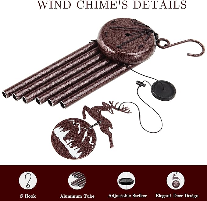 Wind Chimes for Outside, 32" Memorial Wind Chimes for Loss of Loved One Mother Father, Memorial Sympathy Gift Outdoor Garden Patio Decor, Deer Xmas Decorations(Brown)