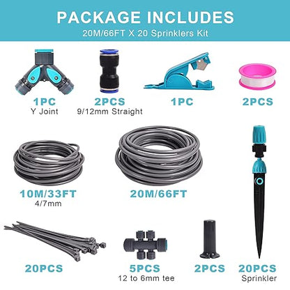 Drip Irrigation System, Fast Connect Automatic Watering Kit with 12mm & 6mm Tubing, DIY Adjustable Garden Irrigation for Greenhouse, Flower Beds, Patio & Lawns (98 Feets)