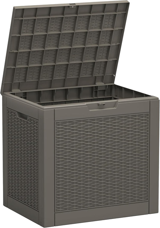 Outdoor Storage Box, Resin Deck Boxes Indoor and outdoor, Waterproof Storage Box Lockable Lid (Grey, 35 Gallon)