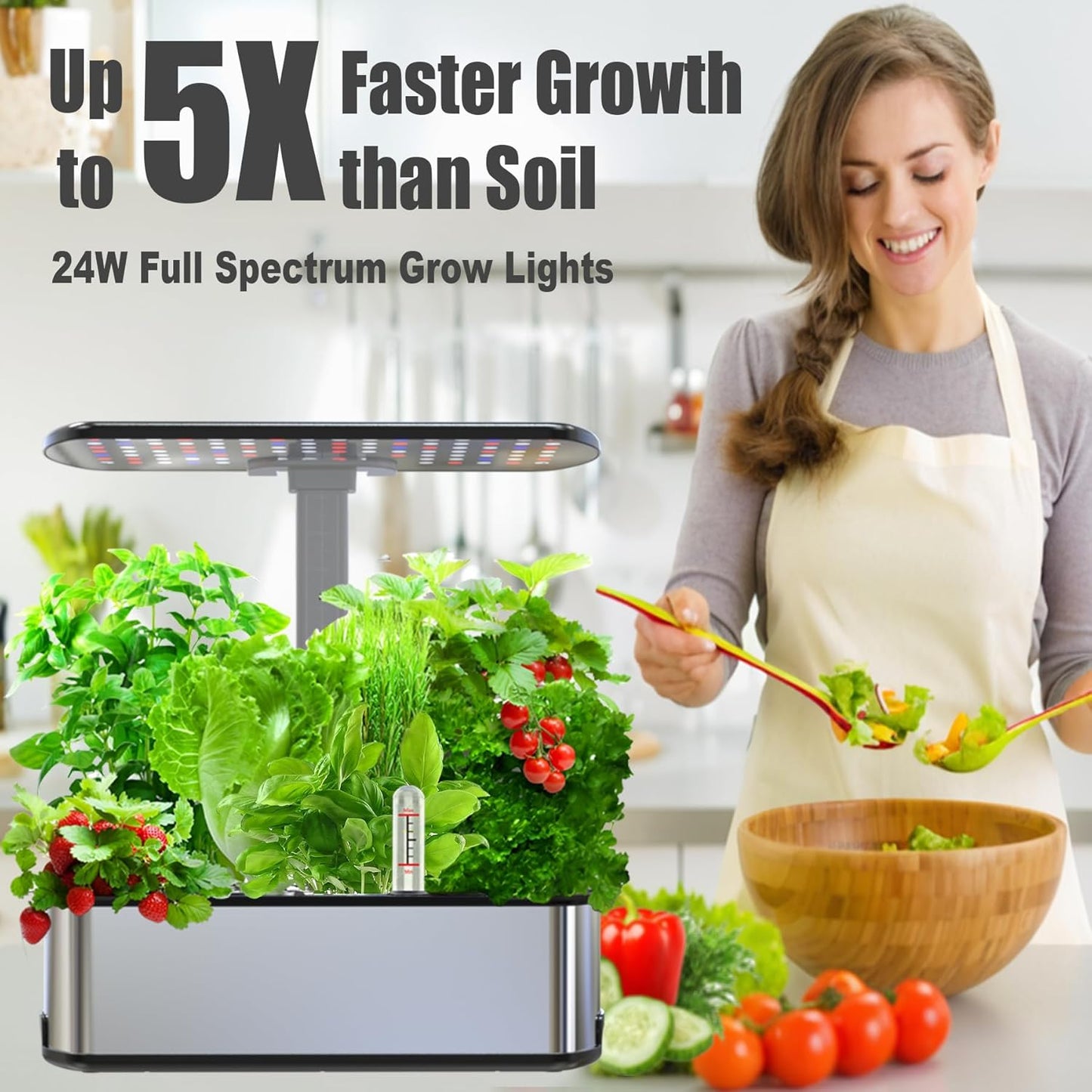 Hydroponics Growing Systems Kit,Smart Indoor Herbs Garden,BHTNYOO/12 Pods 5L Capacity Planting Pots with LED Growth Lights and Intelligent Water Pump,Timer