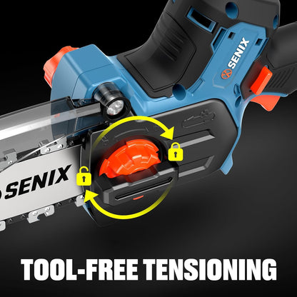 SENIX 20V 5" Mini Electric Chainsaw, Cordless Battery Powered Chainsaw, Brushless Small Handheld Portable Chain Saw, Includes 5Ah Battery & Charger, Gift for Men Dad Husband Fathers Gardener, CSX2-M3