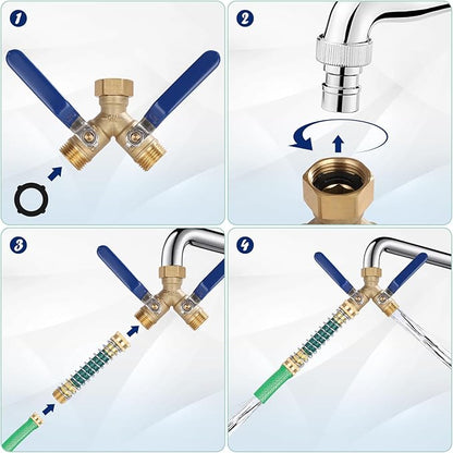 Dalmbox Garden Hose Splitter 2 Way With Long Handle, Garden Hose Adapter with 2 Pcs Garden Hose Coiled Spring Protectors and 6 Rubber Washers