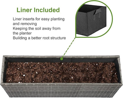 LEWIS&WAYNE Large Rectangular Block Planter Box Handmade Wicker Tall Planters for Outdoor Plants with Removable Liners Modern Planter for Indoor Outdoor Patio Deck - Gray, 36''x12''x16''