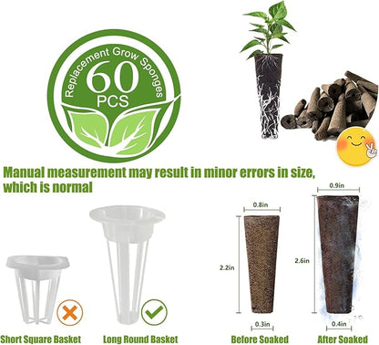 Grow Sponges 60 Pack, Hydroponics Replacement Root Growth Sponges Compatible with Aero Garden iDOO and Most Other Brands