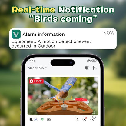 Smart Bird Feeder with Camera, 2.4GHz WiFi Watching Camera Bird Feeders for Outdoors Solar Powered, AI Identify 11,000 Birds Species, Instant Arrival Alerts, Auto Capture 2K HD Live Videos