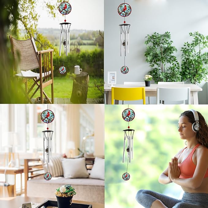 Wind Chimes for Outside 24" Cardinal Wind Chimes Outdoor Home Patio Garden Decor Windchimes Outdoors Cardinal Gifts for Women Mom Grandma Sisters