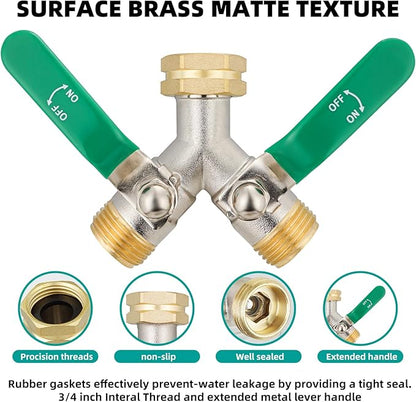 Hose Splitter 2 Way, Brass High Flow Garden Hose Splitter Heavy Duty, Hose Connector, Water Spigot Splitter, Full Flow Faucet Splitters with shutoff, 3/4” GHT Inlet
