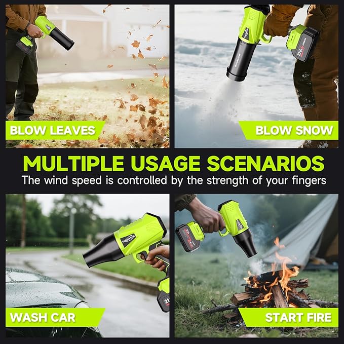 Leaf Blower Cordless with Battery and Charger, 21V Portable Handheld Electric Leaf Blower, Extended Nozzle Design, Adjustable Speed Blower for Patio Cleaning