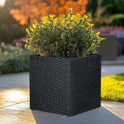 LEWIS&WAYNE Large Square Planter Box Handmade Wicker Tall Planters for Outdoor Plants with Removable Liners Modern Planter for Indoor Outdoor Garden Patio Front Porch - Black, 17''x17''x18''