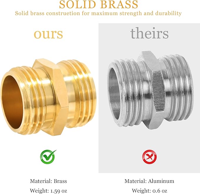 TAROSE 2 Pack Brass Garden Hose Adapter, Male to Male Hose Connector Adapter, GHT to GHT Adapter Hose Fitting,Brass Garden Hose to Pipe Fittings Connect