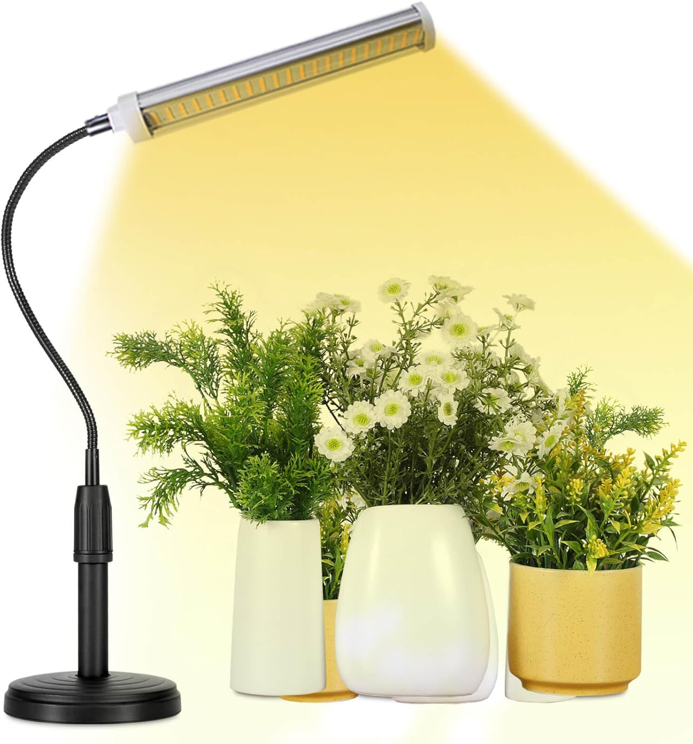 Grow Lights for Indoor Plants 10 inch Lamp Full Spectrum Desk LED Grow Light with Base for Indoor Plant Growing Lamp, Adjustable Gooseneck, Suitable Plants Growth (Without USB Plug) (105 LEDs)