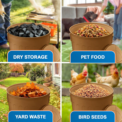 Plexon Large Metal Trash Can with Lid 20 Gallon, Decorative Outdoor Trash Can Heavy Duty Galvanized Metal Bucket with Lid for Garage Workshop Ash Storage Farmhouse, Copper 3 Pack